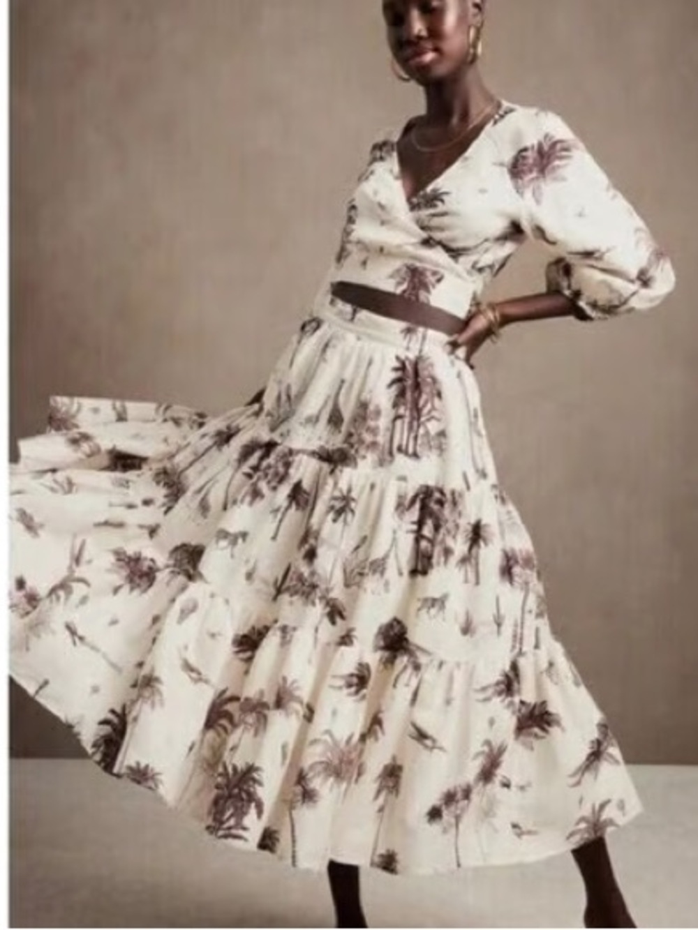 NWT Banana Republic Wayfinder Linen Midi in Ecru Landscape Safari Skirt 8 TALL